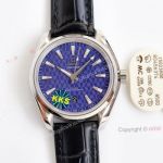 Swiss Quality Omega Aqua Terra 150 Blue Dial Black Leather Strap Copy Watch 41 